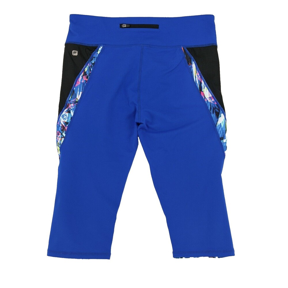 Fabletics Womens Capri Leggings Royal Blue Black Geometric Abstract Print Rear - Picture 2 of 5
